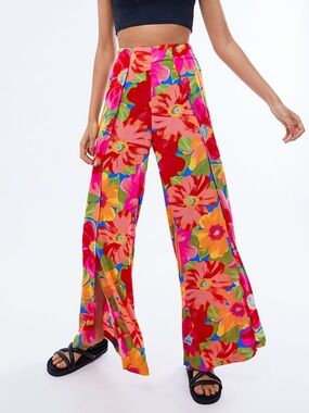 Billabong Floral Wide-Leg Spirit Split Hem Pants - Multicolor